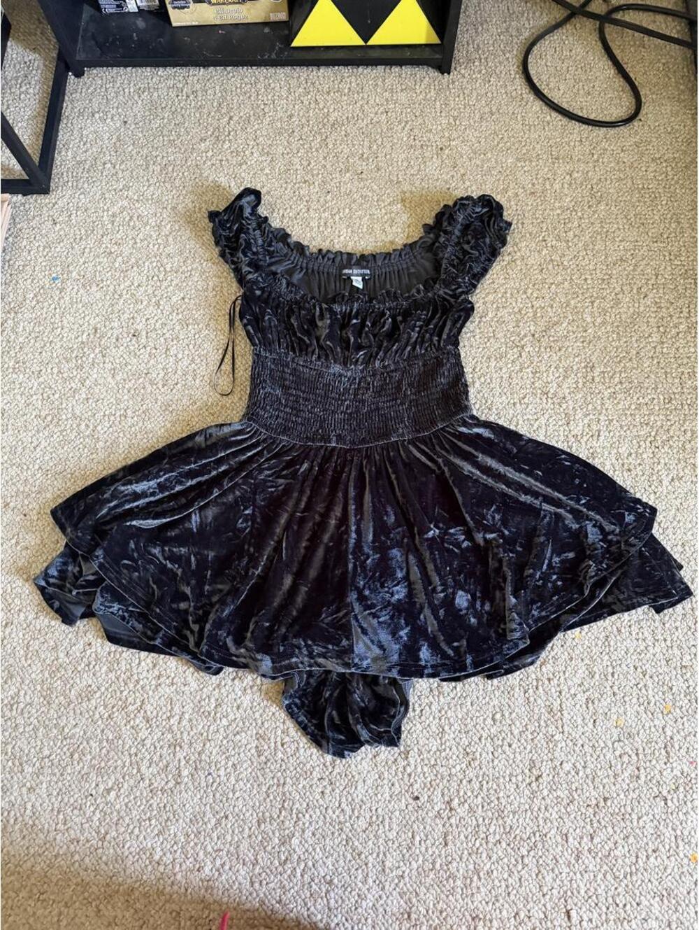Urban Outfitters black velvet mini romper